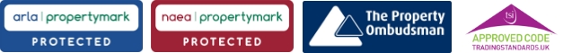 Arla Property Mark Protected, NAEA Property Mark Protected, The Property Ombudsman and Trading Standard Approved logos